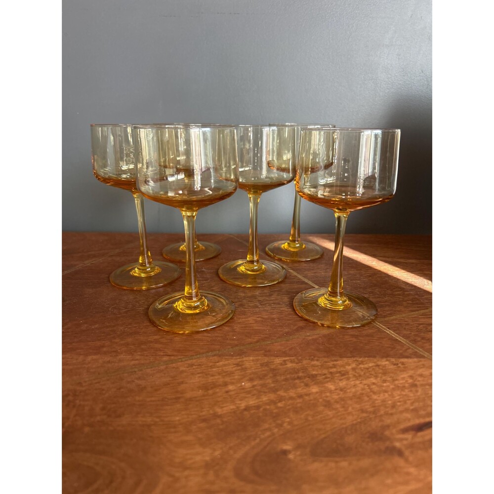 6 Italian Handblown Amber Apertif Glasses Possibly Carlo Moretti